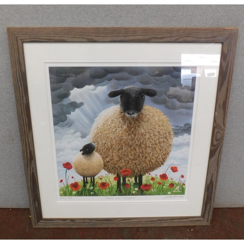 584 - Framed picture - father and daughter sheep