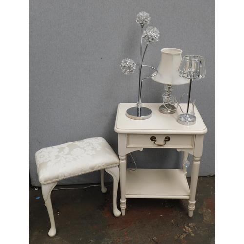 676 - Laura Ashley side table with Laura Ashley lamps etc.