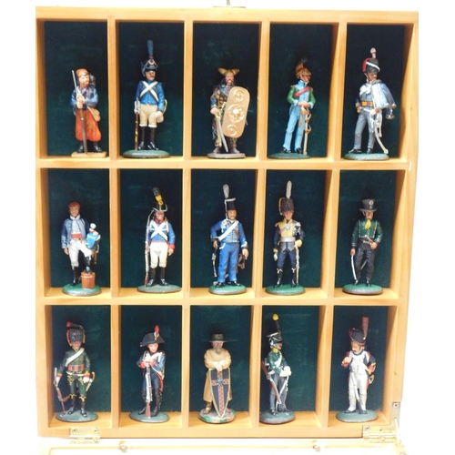 682 - Selection of 15x Del Prado metal figures with display case