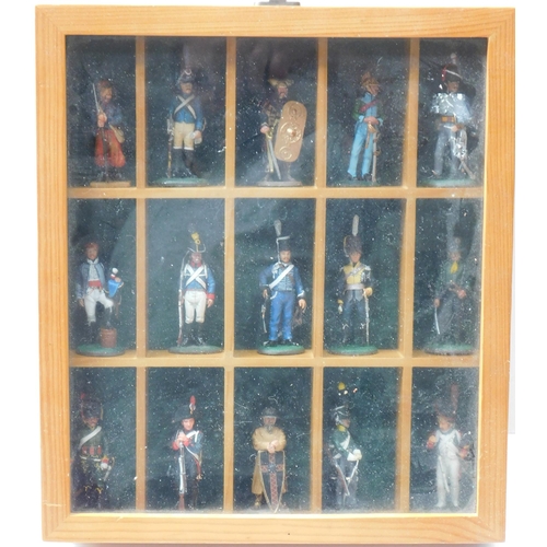 682 - Selection of 15x Del Prado metal figures with display case