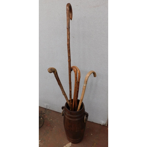 685 - Oak stick stand with walking sticks