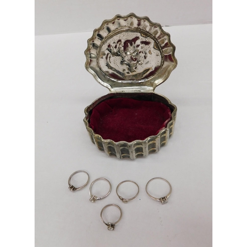 132 - Five/silver rings - & silver plated/trinket box