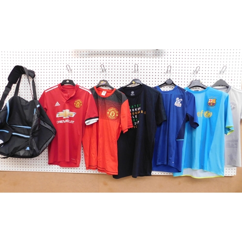 193A - Six/football shirts - including Barcelona/Man Utd/Crystal Palace & Celtic - & Man City/sports bag