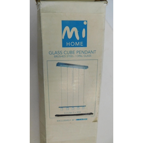 511 - Mi-Home new glass cube pendant - brushed steel/opal glass - incl. bulbs