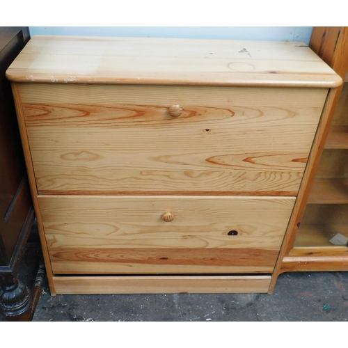 579 - Pine two drawer shoe cabinet