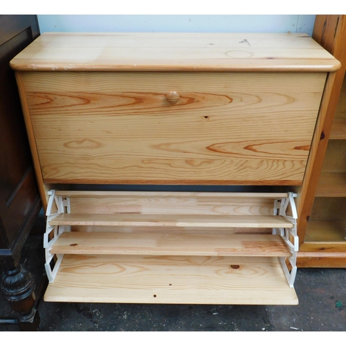 579 - Pine two drawer shoe cabinet