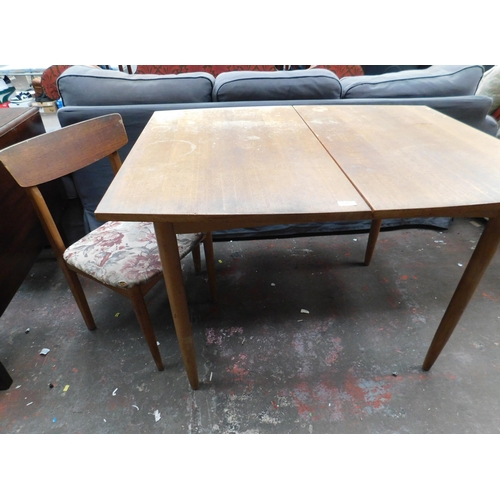 585 - Extending mid-century dining table and two chairs