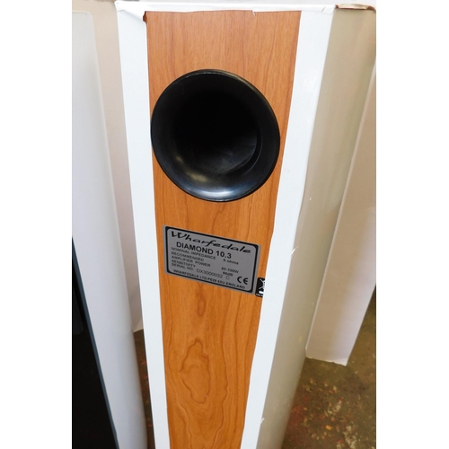 658 - Pair of Wharfedale speakers - white finish wrapped