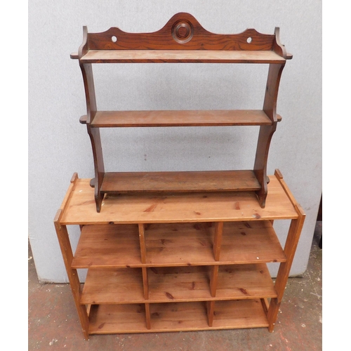 659 - Pine shelving shoe rack and one other