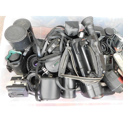 694 - Box of cameras and accessories - mainly lenses