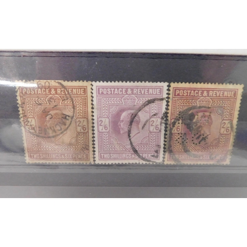 117 - Stamp stock card - containing Edward VII 2/6 deep lilac - 2/6 lilac & 2/6 reddish purple stamps