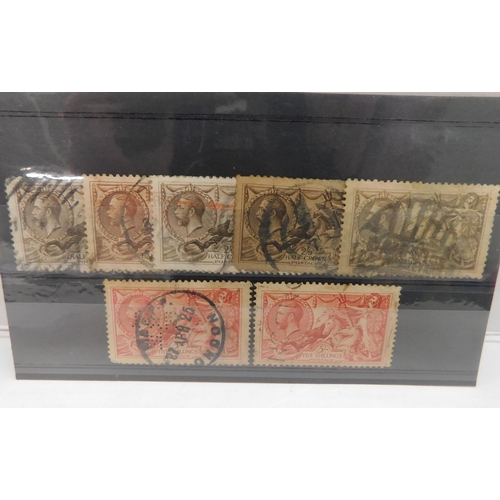 155 - George V era/Seahorse stamps - on stock card