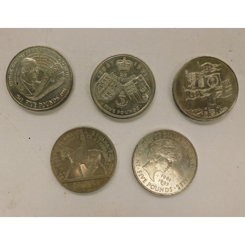 104 - Five - Elizabeth II era/Five pound coins - including military themes