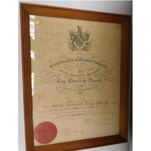 131 - Honourable Artillery Company - framed/certificate