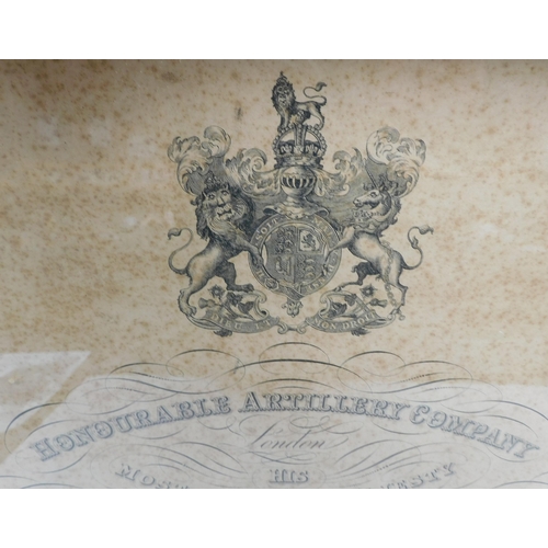 131 - Honourable Artillery Company - framed/certificate