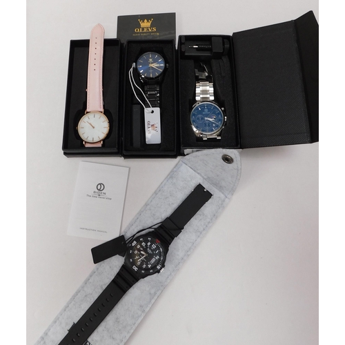 185 - Four - wristwatches including Olevs/Benyar & Biden - packaged as new