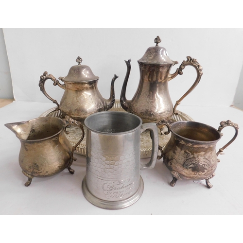 37 - Silver plated items - including/tea pot & coffee pot