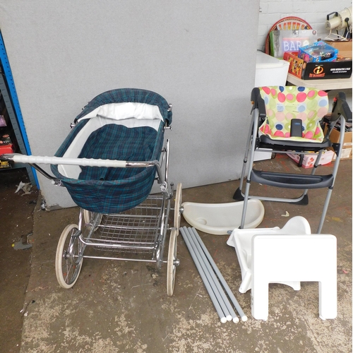 545A - Collection of baby equipment incl. high chair and Silvercross pram