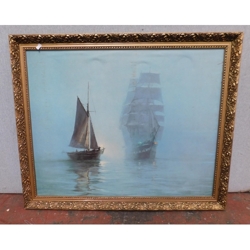 573 - Framed Galleon print by Montague Dawson - approx. 84cm x 69cm