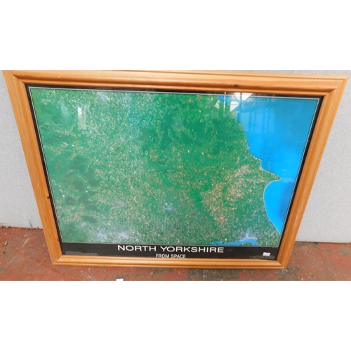 595 - Framed print North Yorkshire from space - approx. 77cm x 57cm