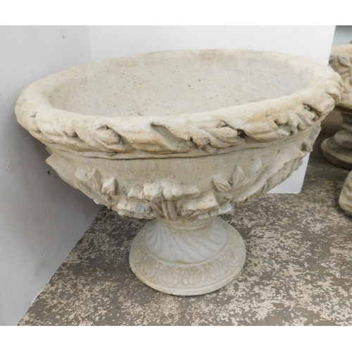 605B - Large stone bowl planter on base