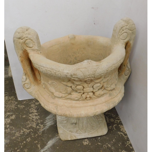 608B - Two handled stone planter on base