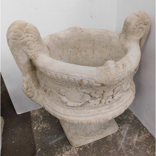 609B - Two handled stone planter on base