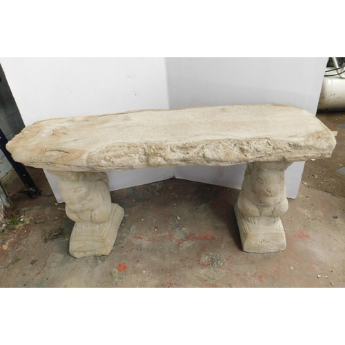 620B - Wood effect stone bench with squirrel plinths