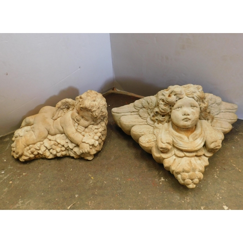 622B - Stone cherub on bed of grapes and cherub wall sconce