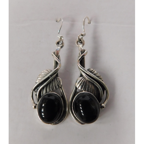 64 - Silver - jet set/leaf earrings