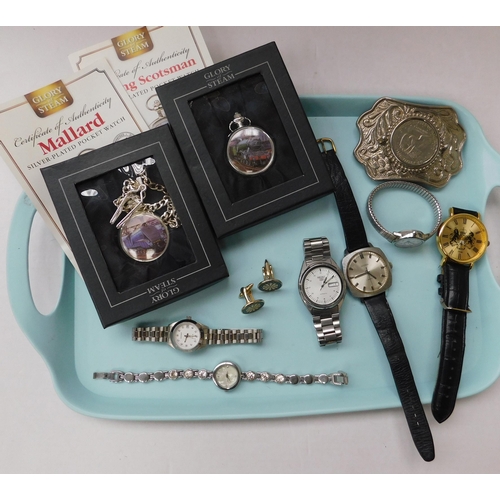 83 - Wristwatches & pocket watches - including Seiko 5 & Sekonda - & belt buckle