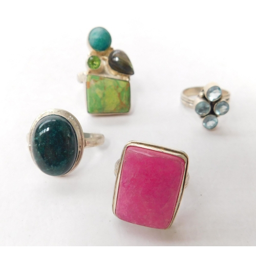 88 - Four - Sterling silver/semi precious stone set - rings