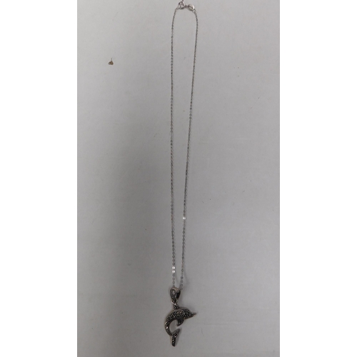 89 - Silver - marcasite set/dolphin pendant & chain