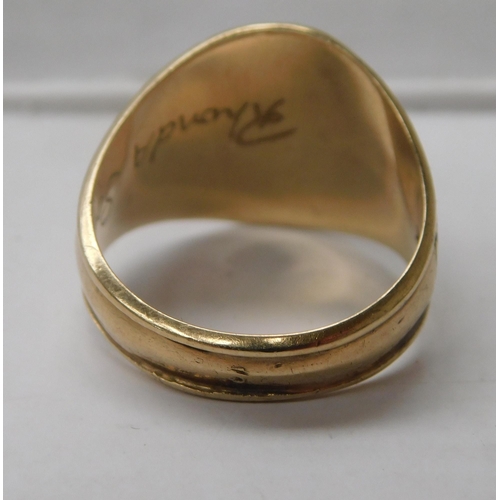 221 - Japanese - 10ct gold ruby set/ring - dated 1974/Chotu High School Tokyo - size M 1/2 approximate com... 