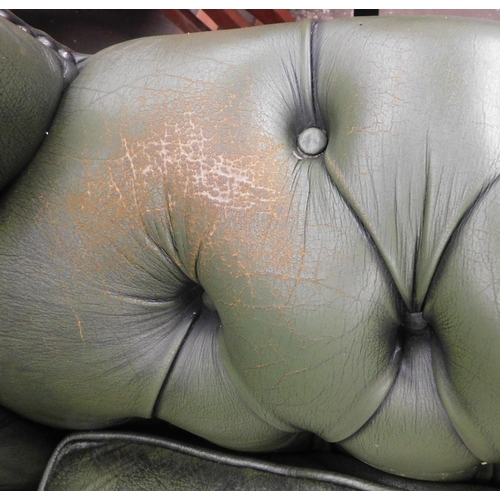 548 - Pair of green Chesterfield armchairs