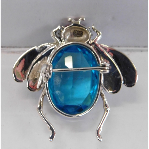 116 - Silver - blue topaz set/bee brooch