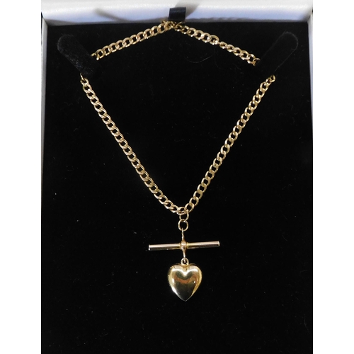 117 - 9ct gold - T bar & heart/necklace