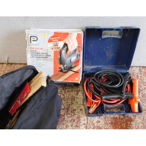 508 - Jigsaw, jump leads and painting gear w/o