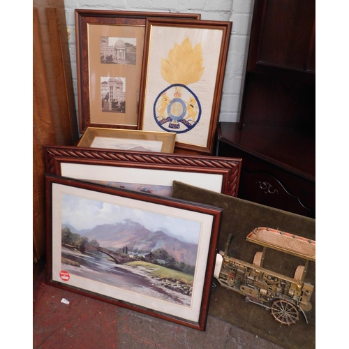 597A - Selection of framed pictures incl. Bradford and military themed