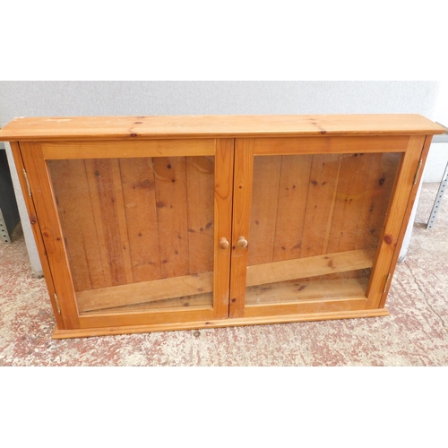 607 - Pine glass fronted display cabinet - approx. 42