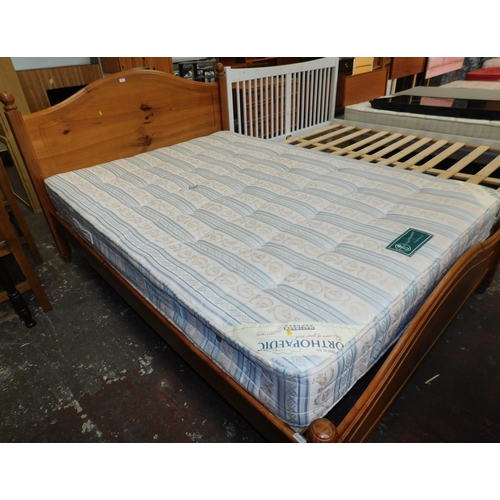 613 - Double bed - pine frame with mattress - orthopaedic