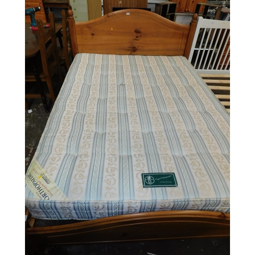 613 - Double bed - pine frame with mattress - orthopaedic