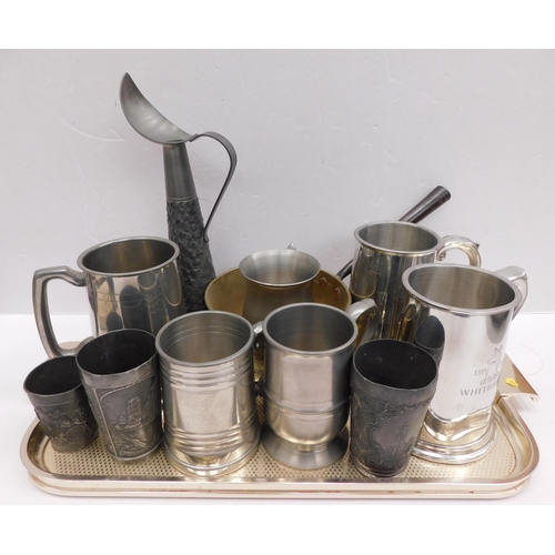 87 - Metalware including - pewter/silver plate & brass jam pan