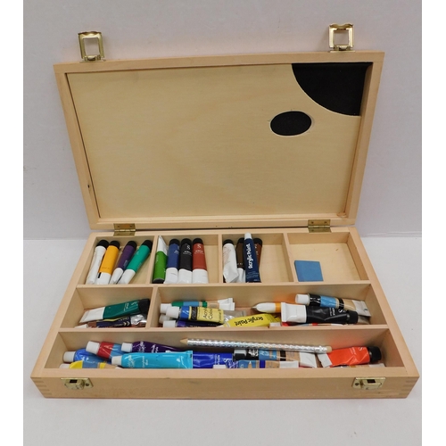 93 - Artist/paint box - palette & acrylic paints