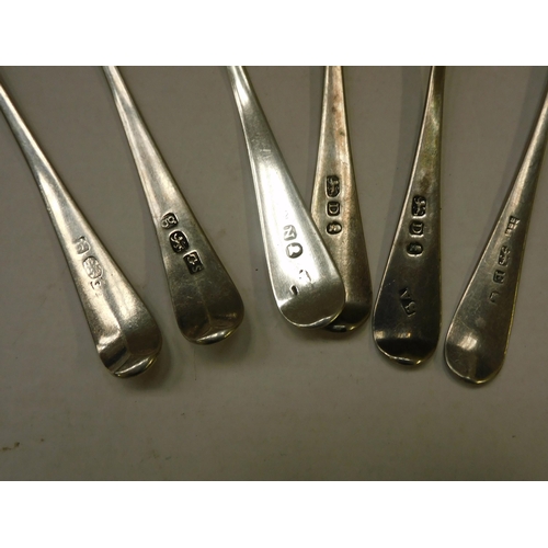 368 - Six - antique Georgian/silver hallmarked teaspoons - dated 1782 to 1808 - approximate combined weigh... 