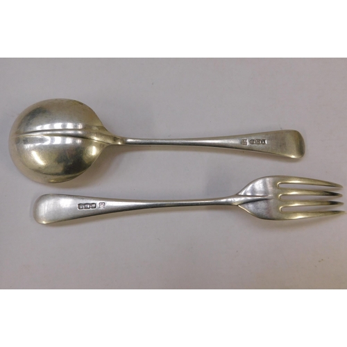 371 - Sterling silver hallmarked - serving spoon & fork - Sheffield/1951 Maker CB & S - approximate combin... 