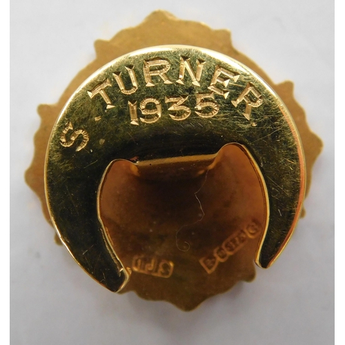 134 - 9ct gold - white stone set - Long Service badge/medal - engraved to S. Turner