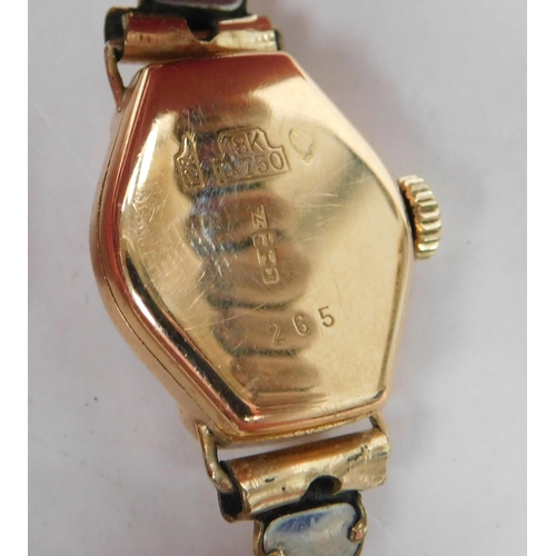 154 - 18ct gold - cased/cocktail watch - with rolled gold strap