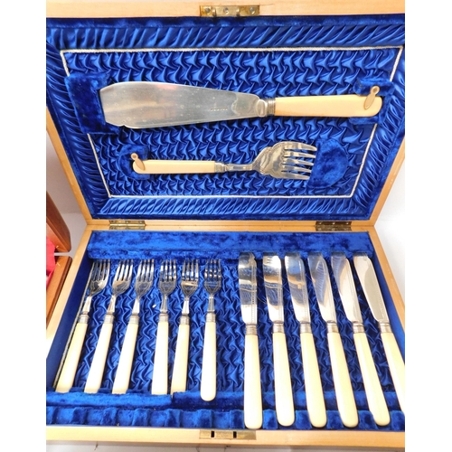 160 - Cutlery sets/including - silver plate/napkin rings & butter dish