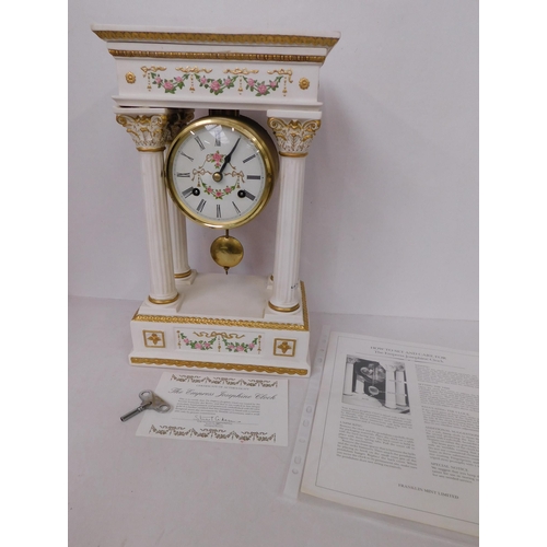 48 - Franklin Mint - The Empress Josephine Clock - bisque porcelain & 22k gold - hand painted/key & certi... 